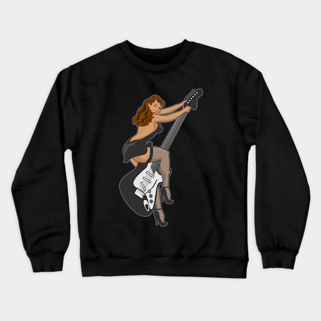 Guitar Pinup Girl Crewneck Sweatshirt by hobrath